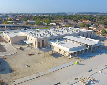 Aerial view of Clifton Park Elementary's low-slope roof under construction